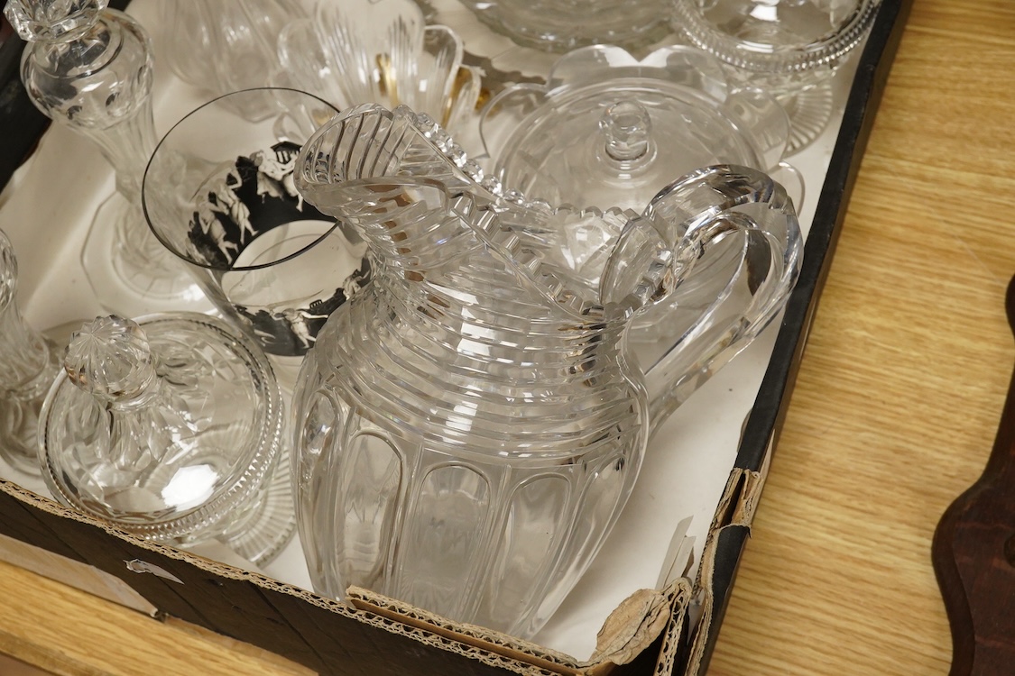 A collection of 19th and 20th century glassware including a French 1920’s black enamelled figural glass